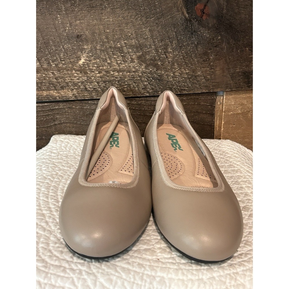 Apex Taupe Leather Ballet Flats Comfort Shoes BF110 Orthopedic | Women's 8